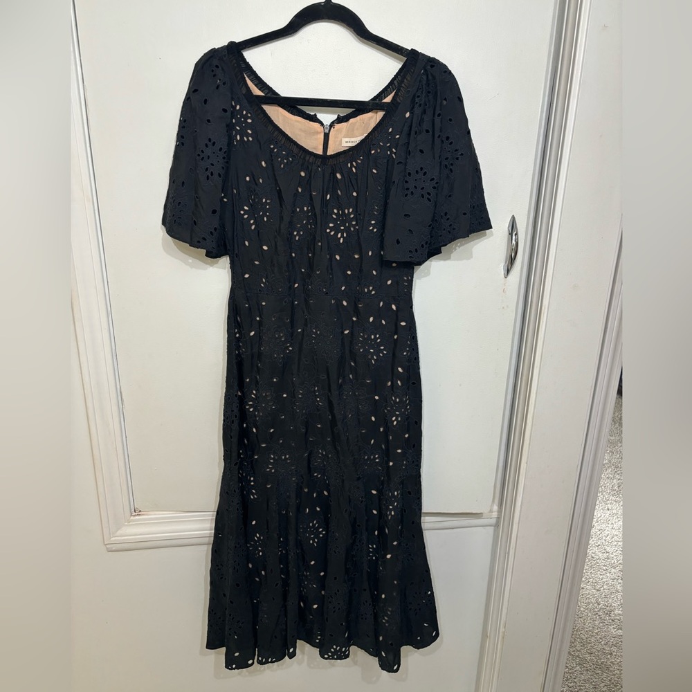 Rebecca Taylor embroidery embroidered Eyelet Midi black Dress silk dress